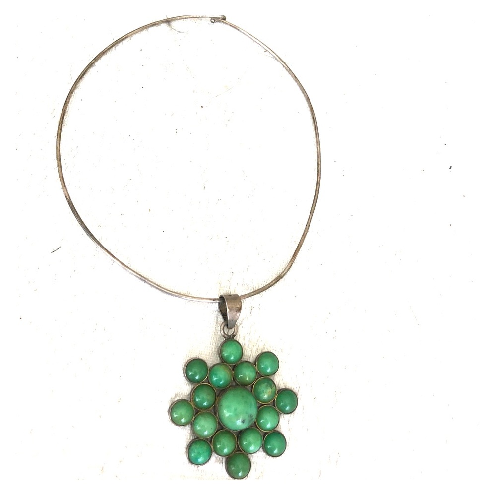 Vintage Turquoise Flower Necklace Sterling Choker